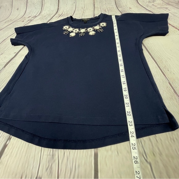 J. CREW navy blue cotton embellished short sleeve sweatshirt top, size M - Picture 10 of 12